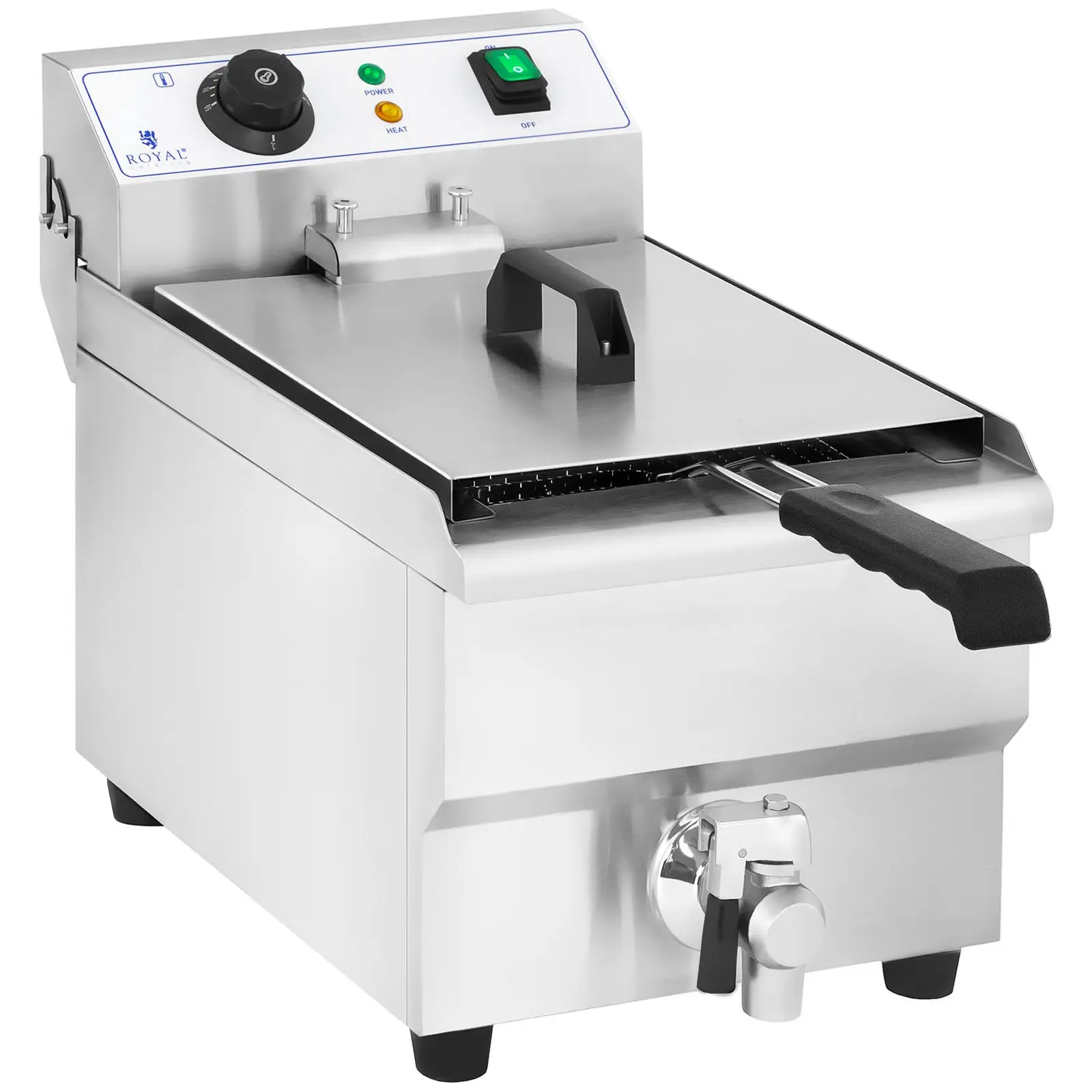 Elektrická fritéza - 10 l - 3 000 W - vypouštěcí kohout - Royal Catering (Se skříní: Ne)