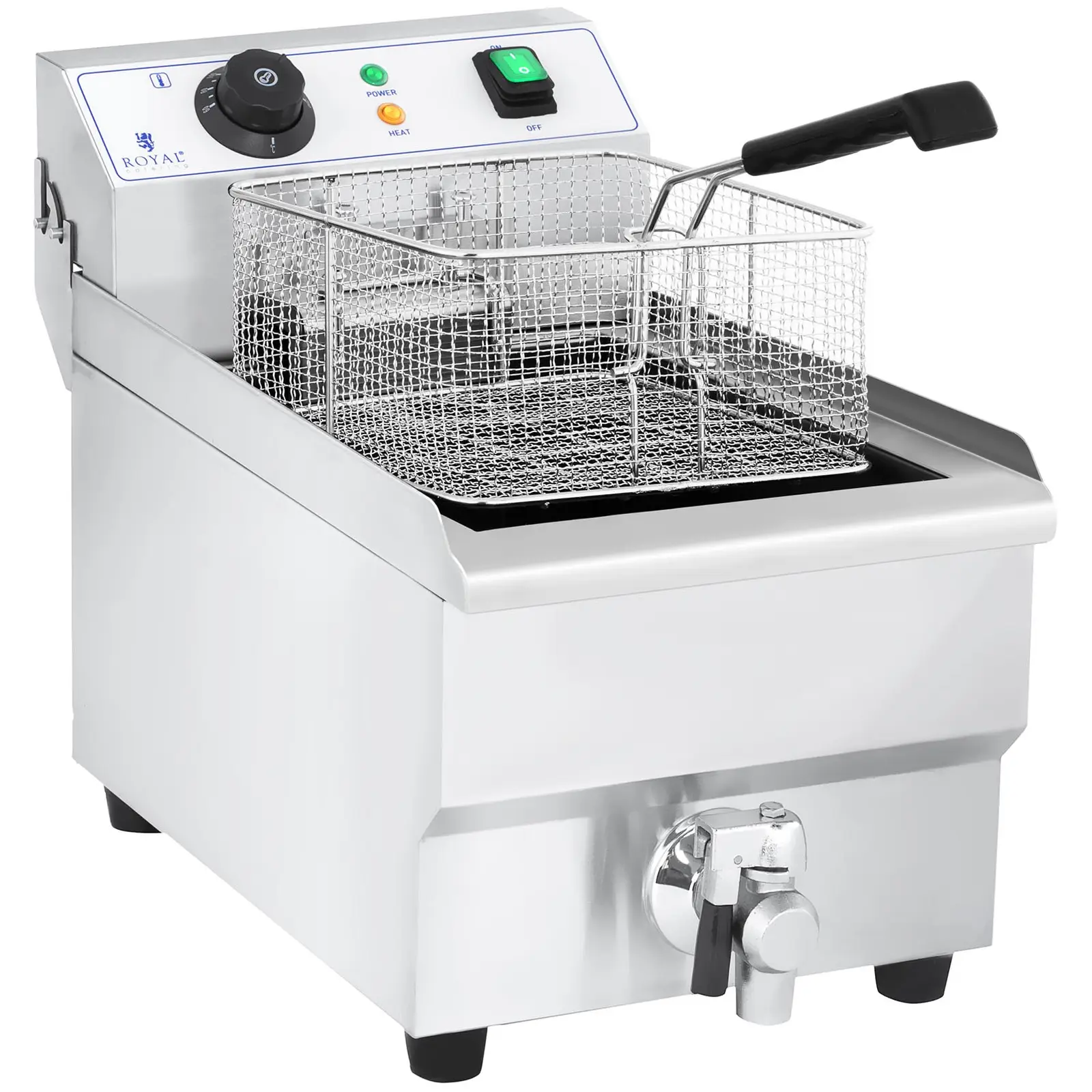 Elektrická fritéza - 10 l - 3 000 W - vypouštěcí kohout - Royal Catering (Tepelná ochrana: Ano)