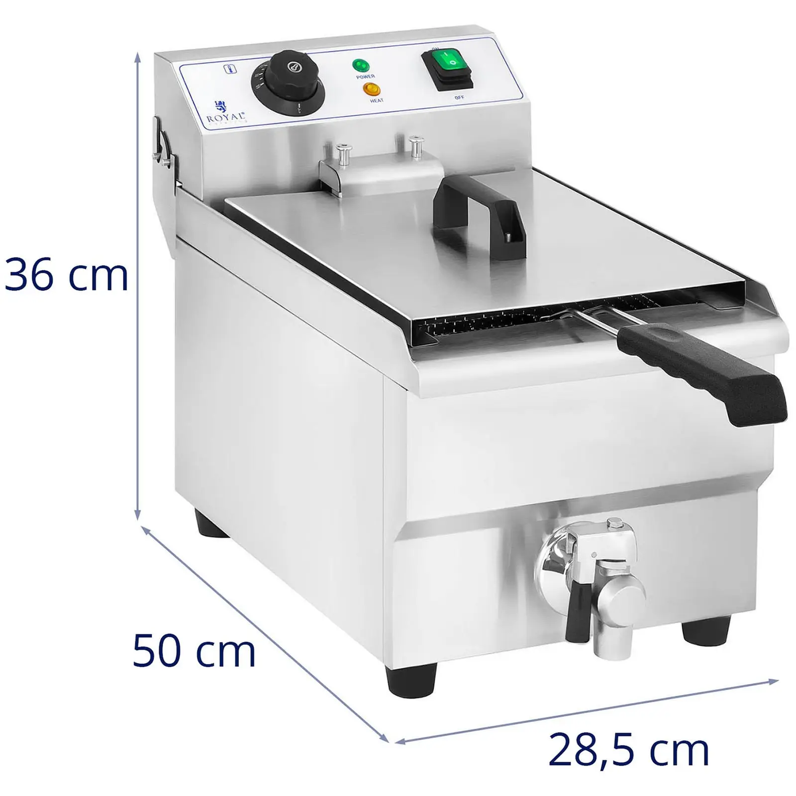 Elektrická fritéza - 10 l - 3 000 W - vypouštěcí kohout - Royal Catering (Celkový objem: 10 l)