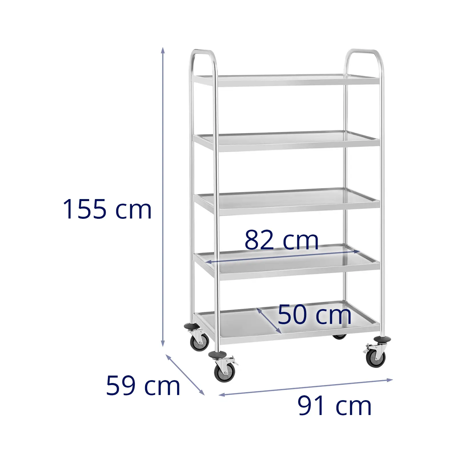 Stainless Steel Serving Trolley - 5 Shelves - Up To 250 kg