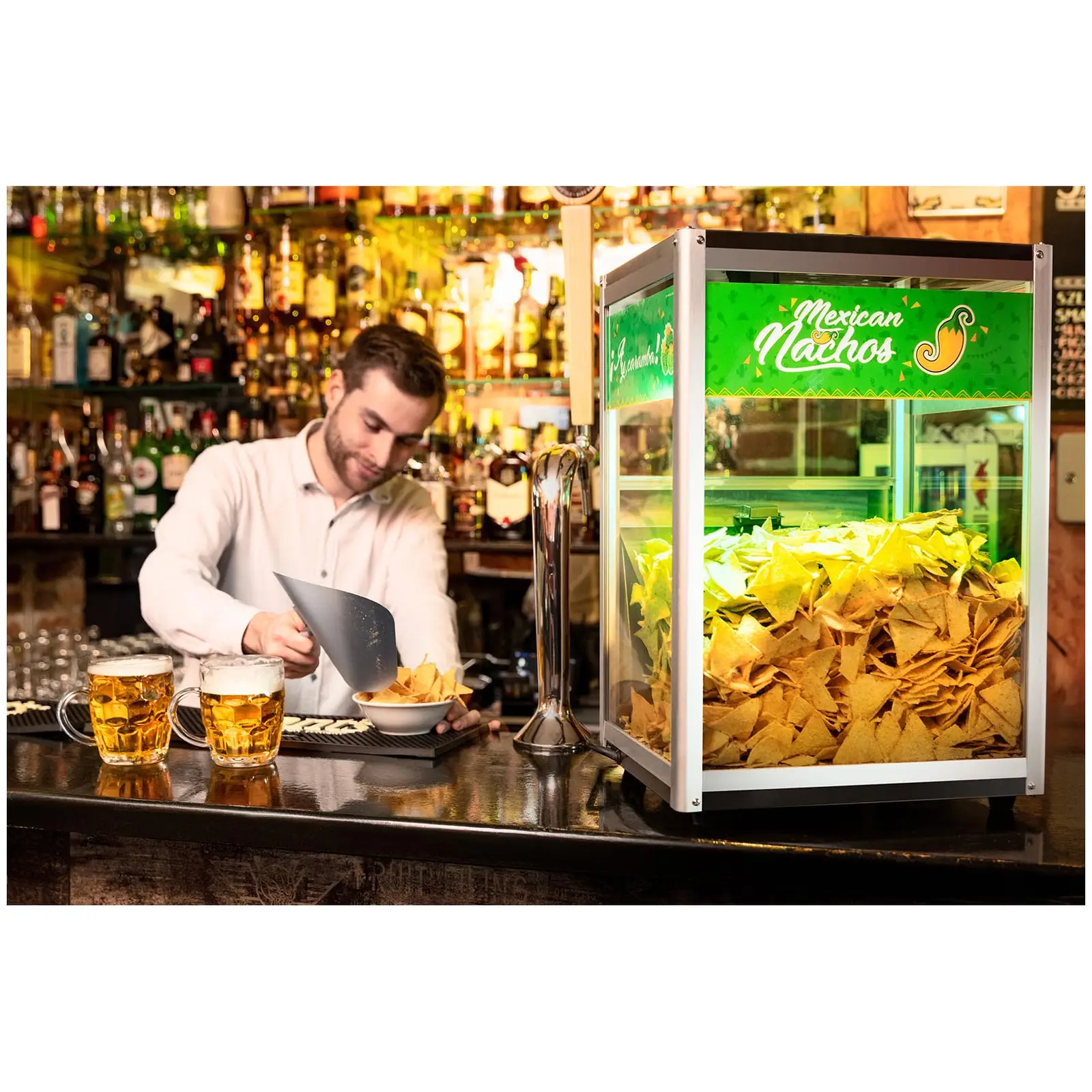Zásobník-ohřívač na nachos - 109 W - LED RGB podsvícení (Zásuvka na drobky: Ano)