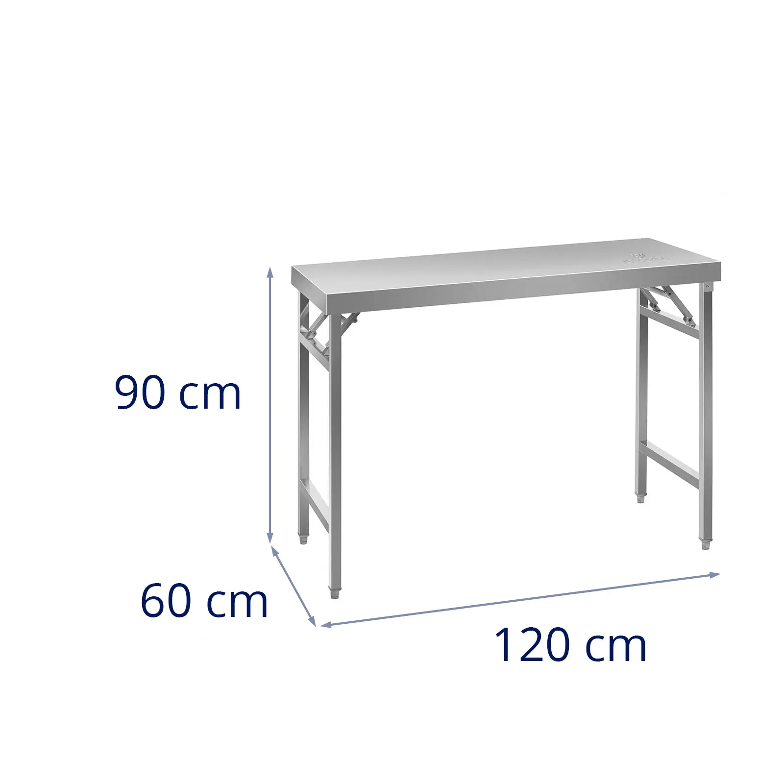 Pracovní stůl z ušlechtilé oceli - PREMIUM - 120 x 60 cm - 120 kg - skládací - Royal Catering (Barva: Stříbrná)
