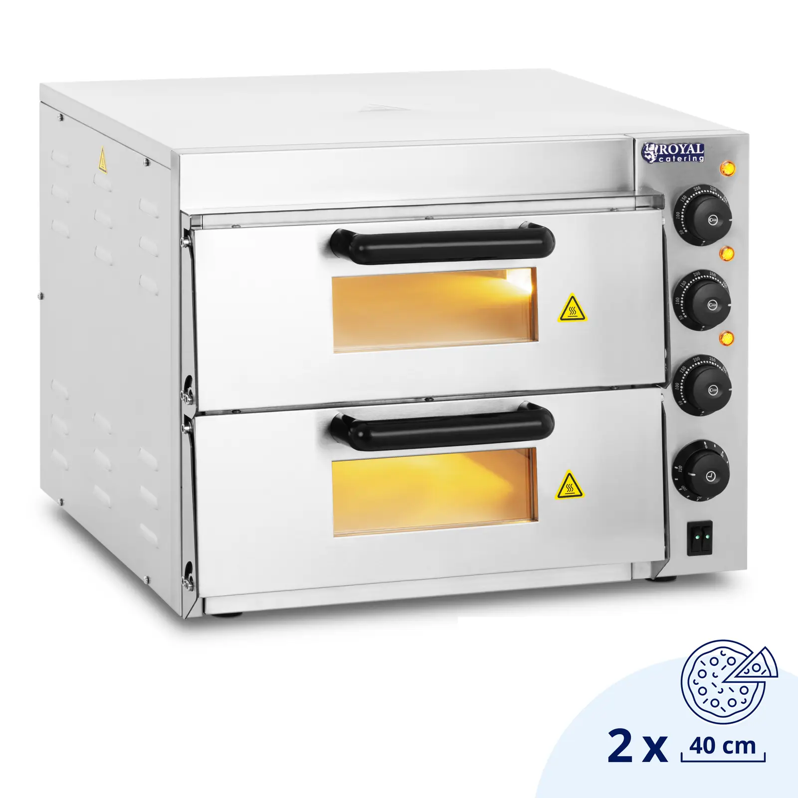 Elektro-Pizzaofen - 1+1 x 40 cm - 2 Kammern - 3000 W - 230 V - manuell - Royal Catering