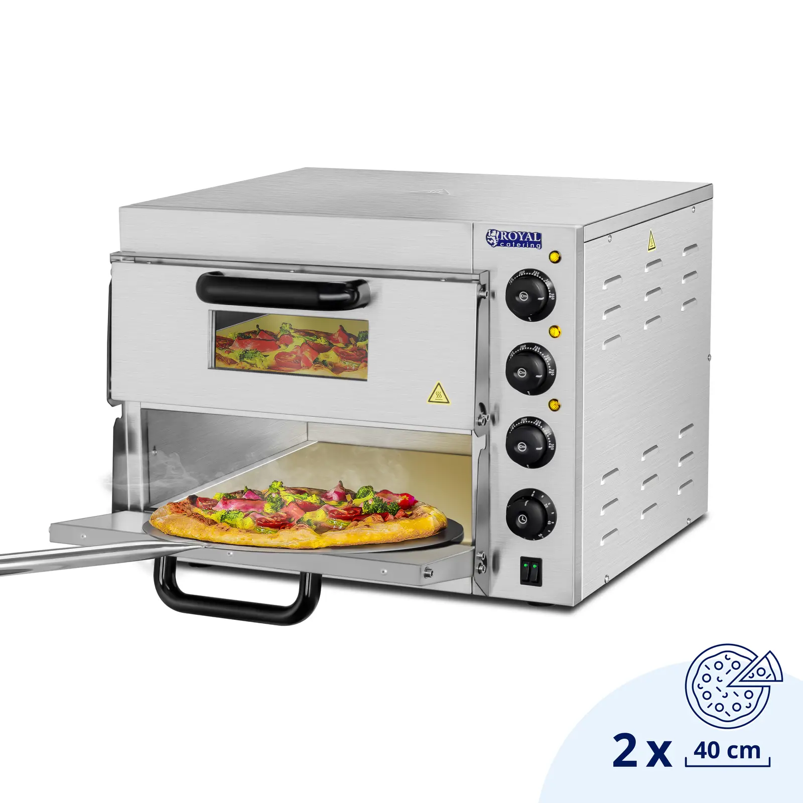 Elektro-Pizzaofen - 1+1 x 40 cm - 2 Kammern - 3000 W - 230 V - manuell - Royal Catering