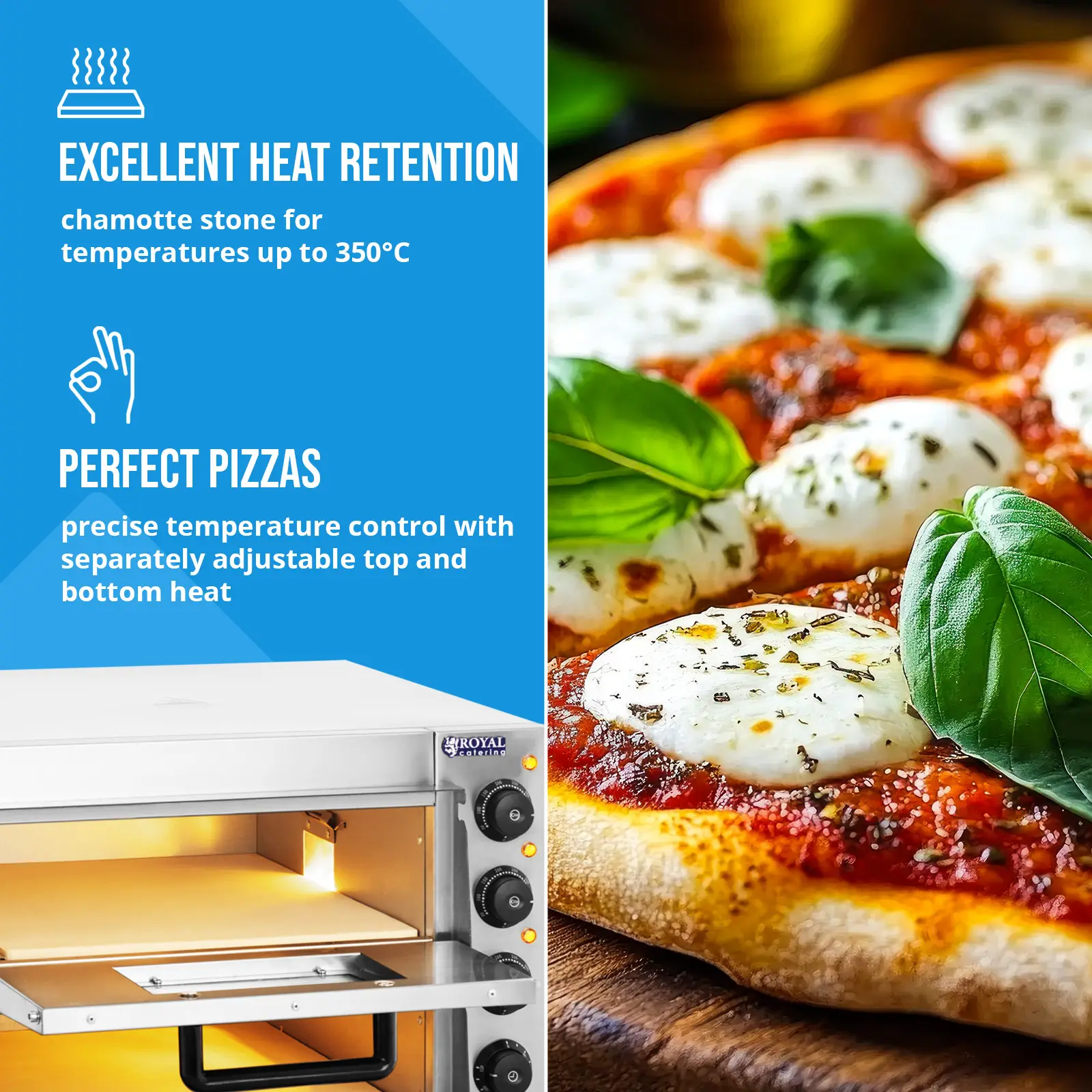 B-Ware Elektro-Pizzaofen - 1+1 x 40 cm - 2 Kammern - 3000 W - 230 V - manuell - Royal Catering