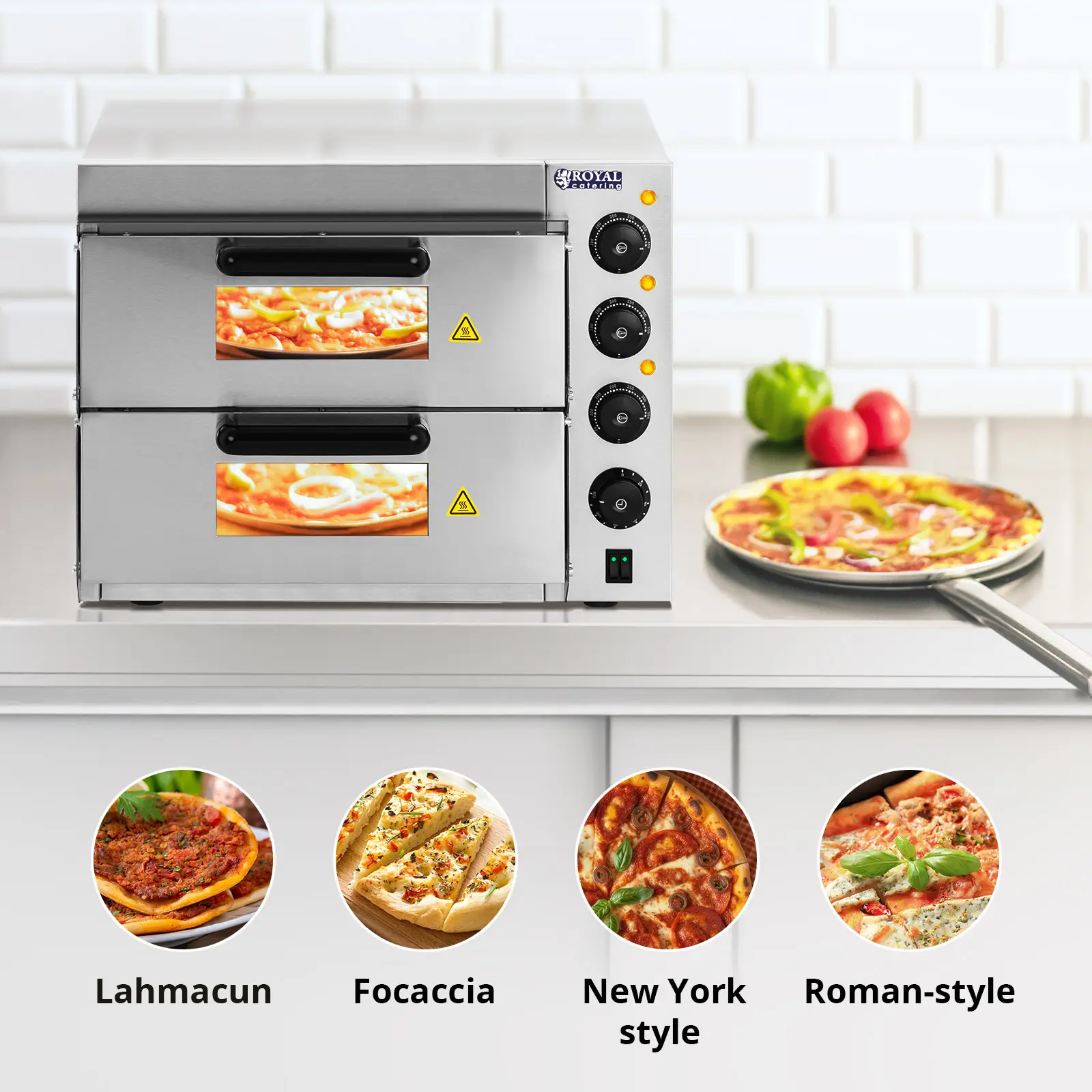 B-Ware Elektro-Pizzaofen - 1+1 x 40 cm - 2 Kammern - 3000 W - 230 V - manuell - Royal Catering