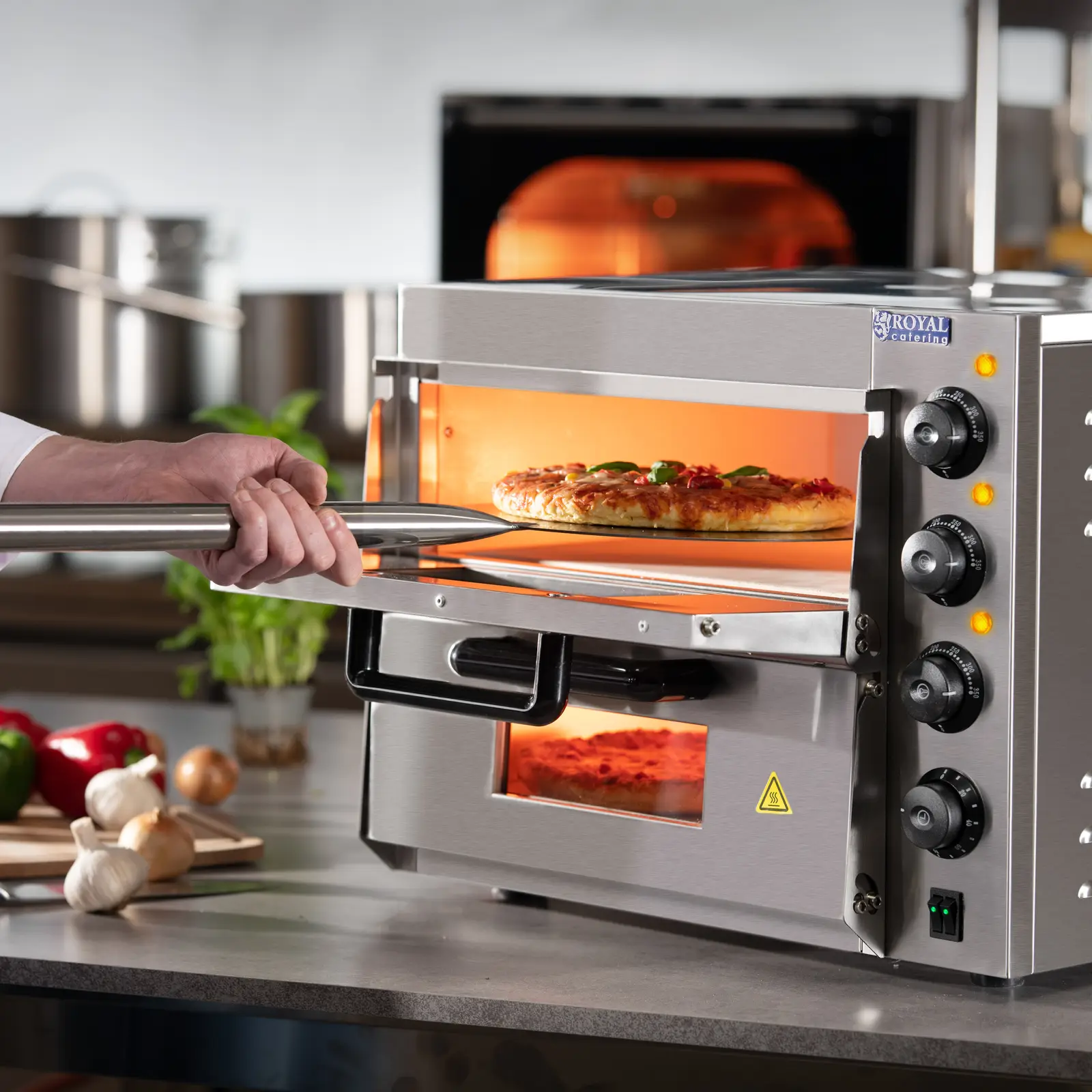 B-Ware Elektro-Pizzaofen - 1+1 x 40 cm - 2 Kammern - 3000 W - 230 V - manuell - Royal Catering