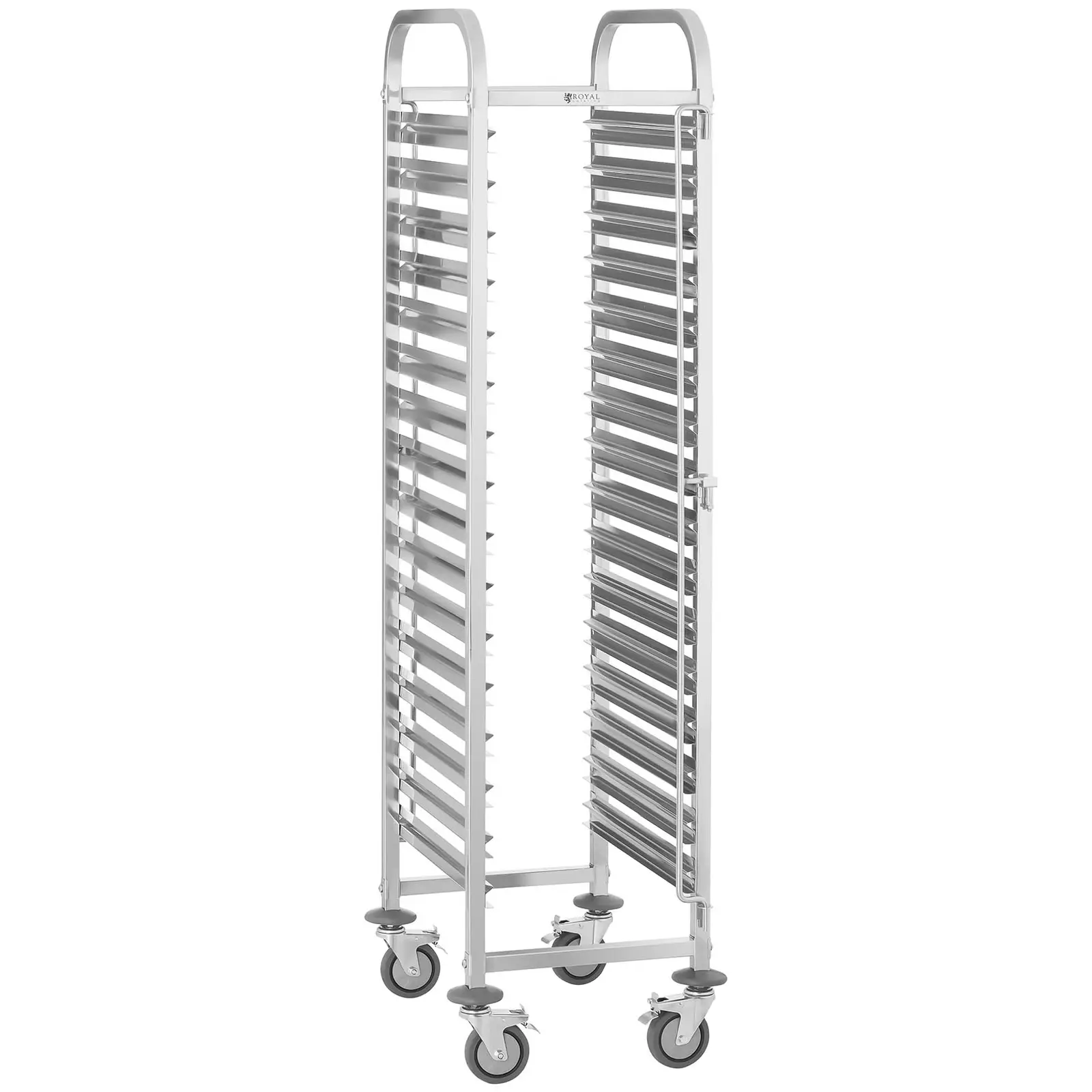 Tablettwagen - Edelstahl - für 16 x GN 1/1 - Längseinschub - 160 kg - 2 Sicherheitsbügel - Royal Catering 