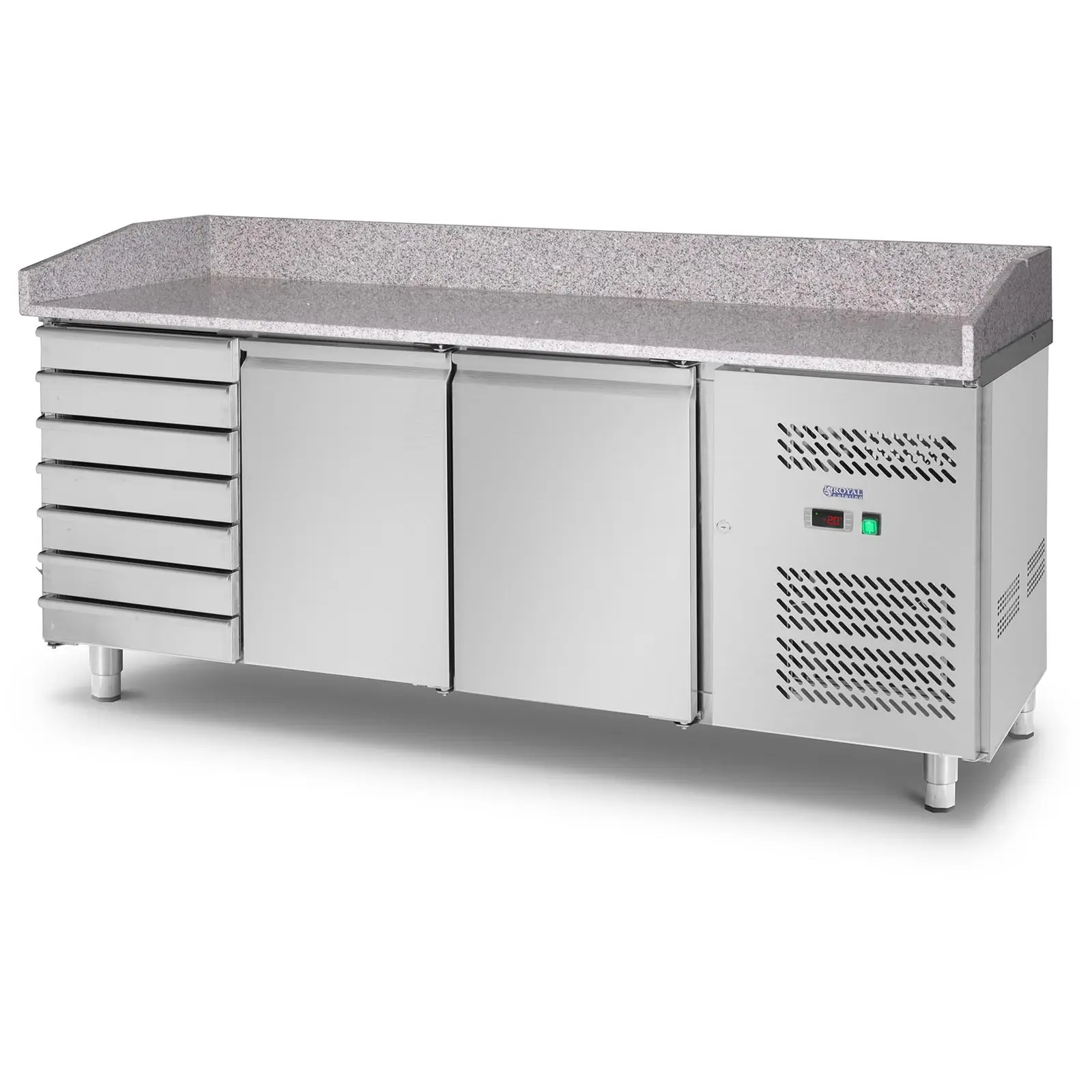 Kølebord - 580 l - arbejdsbord i granit - 2 køleskabe