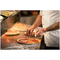 Pizza előkészítő hűtőtt munkaasztal hűtővitrinnel - 702 l- gránit munkalap - 2 ajtós