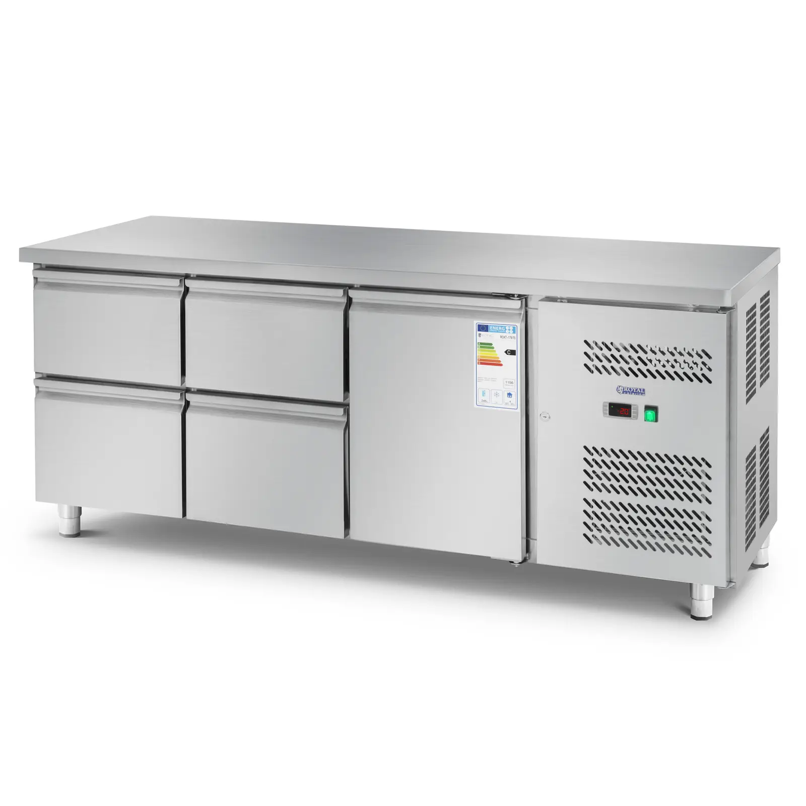 Tavolo refrigerato - 403 L - 1 scomparto - 4 cassetti - 179,5 x 71 cm - Classe B - Acciaio inox - Royal Catering