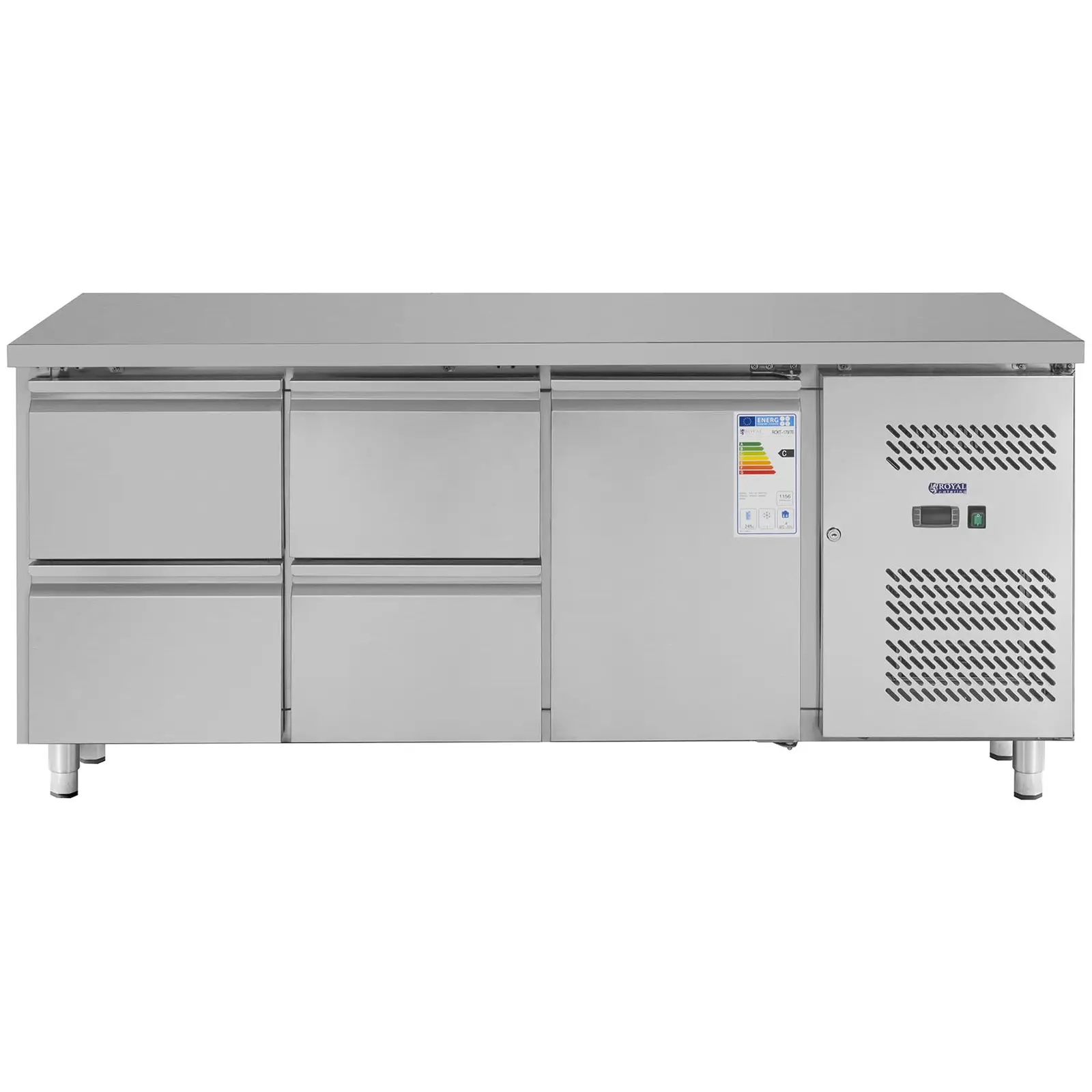 Chladicí stůl - 403 l - 1 přihrádka - 4 zásuvky - 179,5 x 71 cm - třída B - ušlechtilá ocel - Royal Catering (Objem: 403 l)
