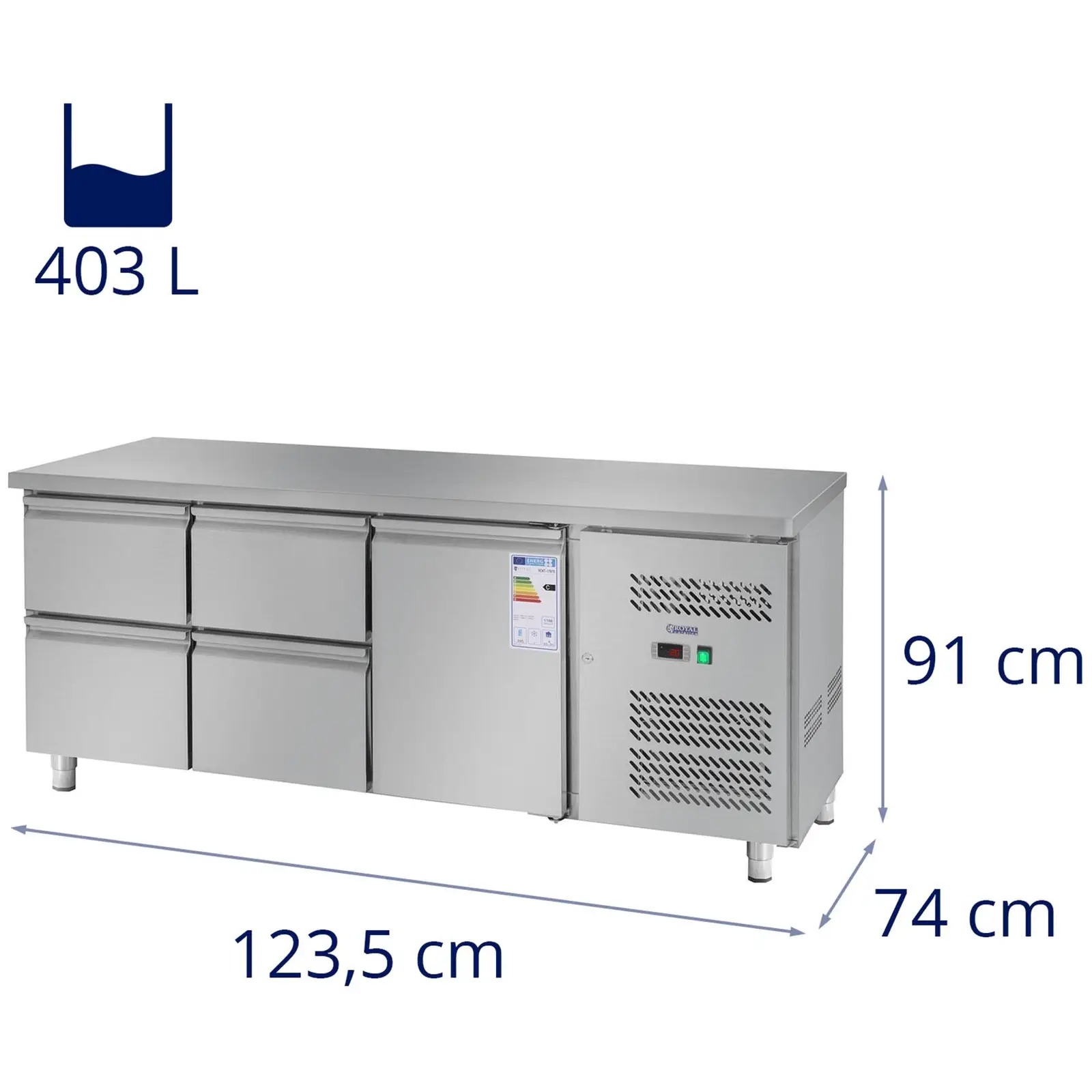 Хладилник с работен плот - 403 л - 1 врата - 4 чекмеджета