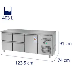 Kølebord - 403 l - 1 køleskab og 4 skuffer
