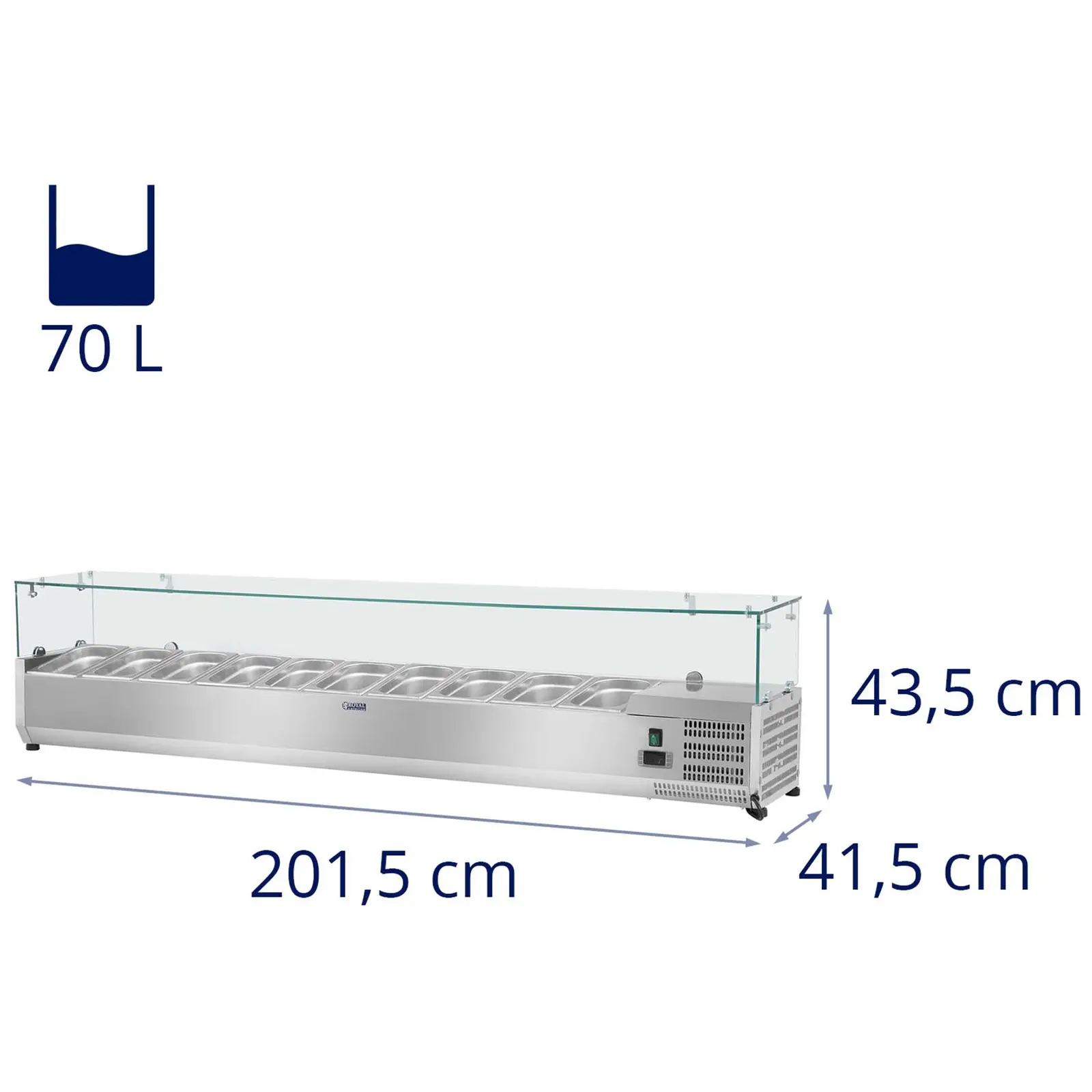 Kühlaufsatzvitrine - 200 x 33 cm - Glasabdeckung - 4