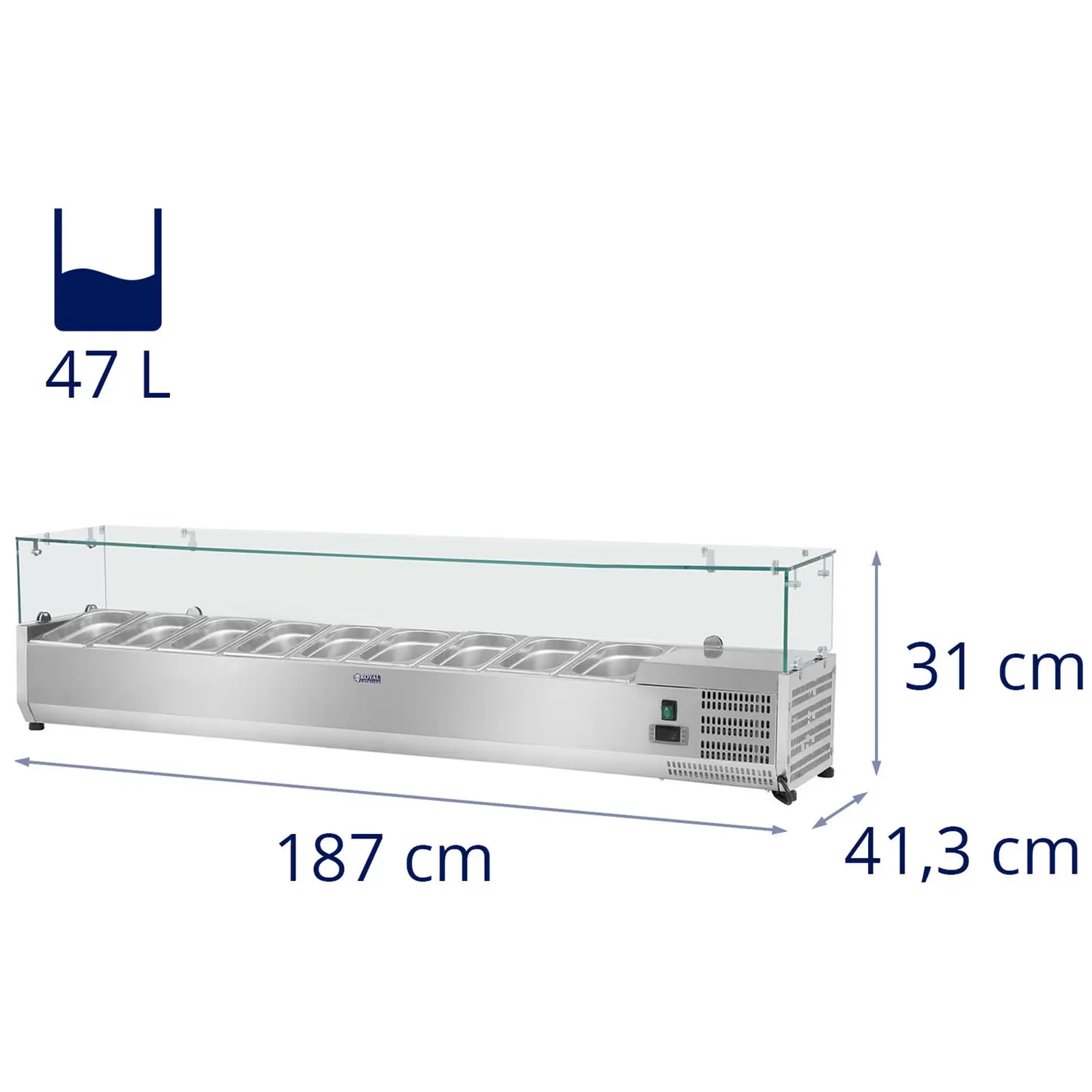 Kjølevitrine - 180 x 33 cm - Glassmonter