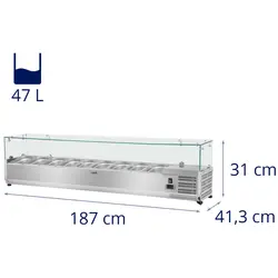 Настолна хладилна витрина - 180 x 33 см - стъклен капак