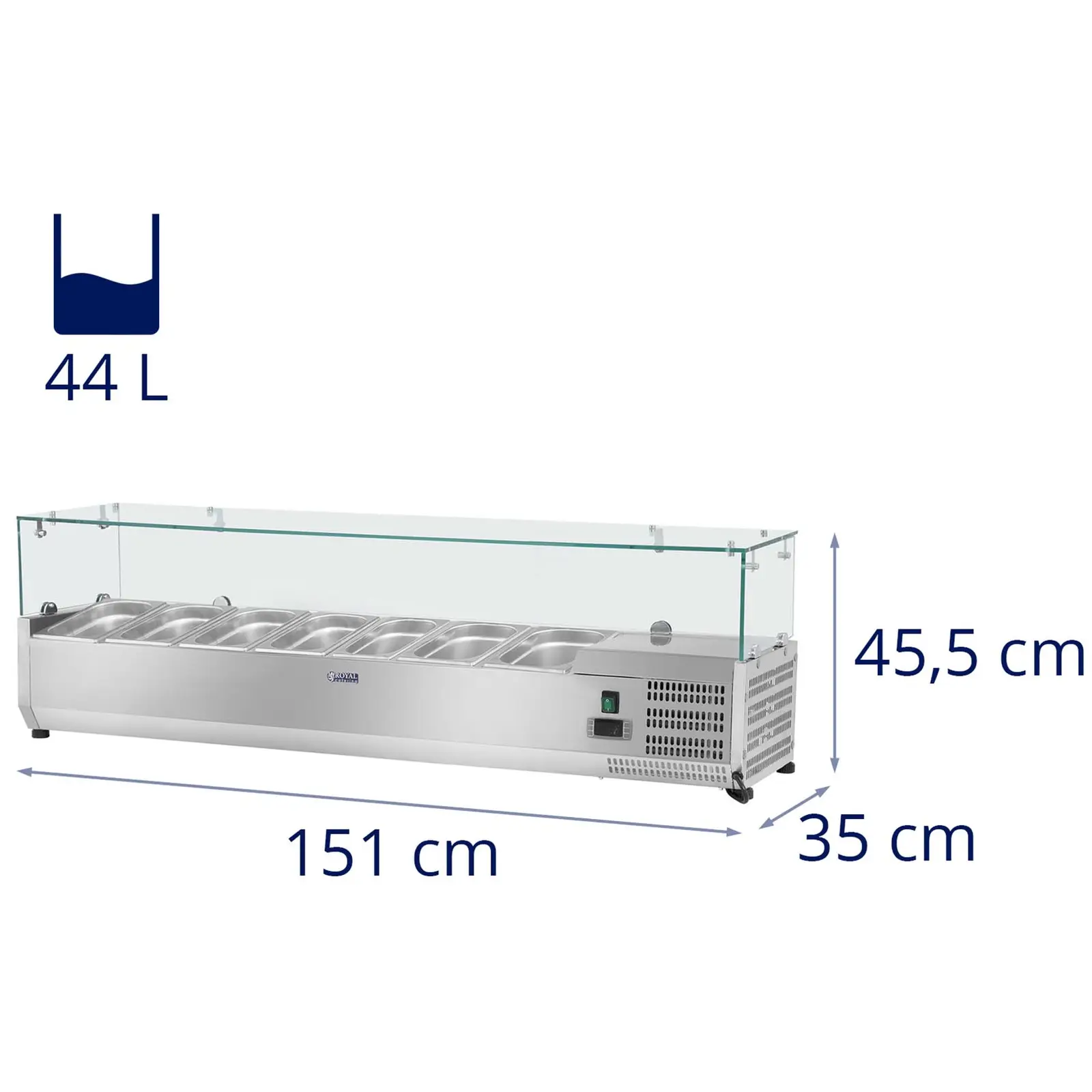 Kølevitrine - 150 x 33 cm - glasoverdækning