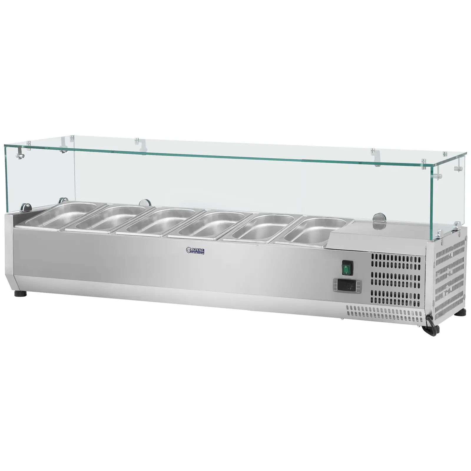 Vitrină frigorifică de tejghea - 140 x 33 cm - 6 containere GN 1/4 - Capac de sticlă