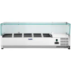 Vitrină frigorifică de tejghea - 120 x 33 cm - 5 containere GN 1/4 - Capac de sticlă