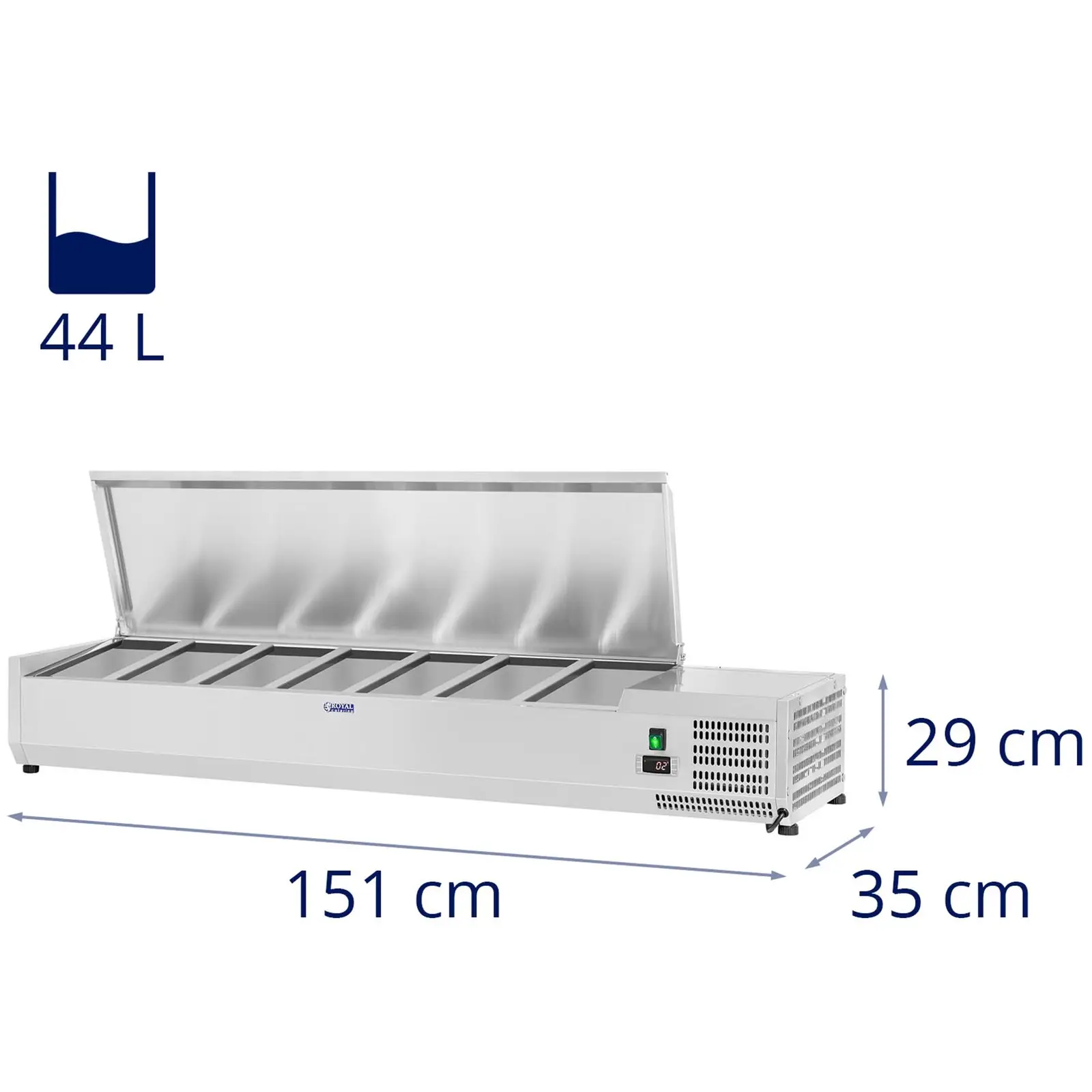Hűtővitrin - 150 x 33 cm - 7 darab 1/4 GN edény