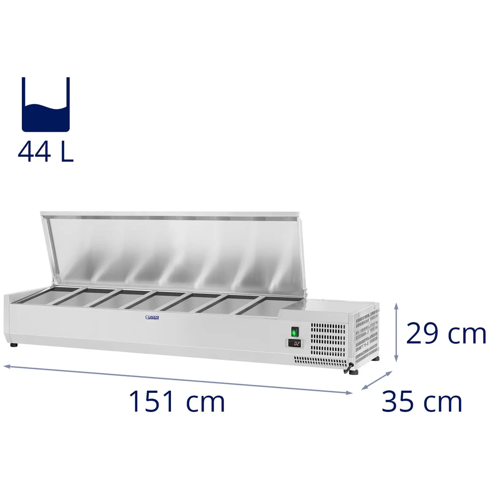 Saladette à poser - 150 x 33 cm - 7 bacs GN 1/4 (Puissance acoustique: 35 dB)