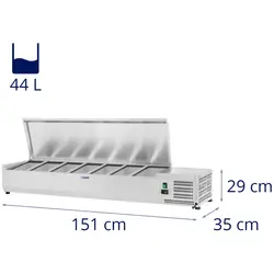Kjølvitrine - 150 x 33 cm - 7 GN 1/4 Beholdere