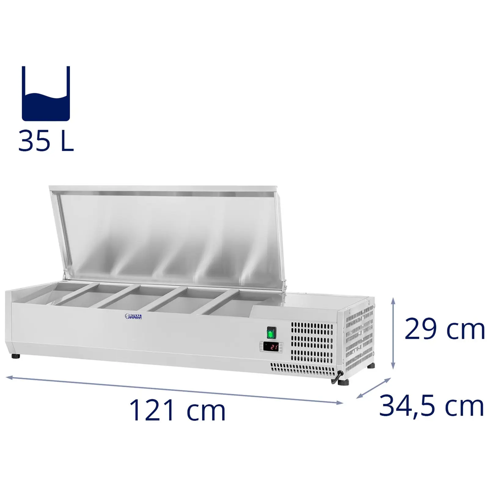 Настолна хладилна витрина - 120 x 33 см - 5 GN 1/4 контейнера