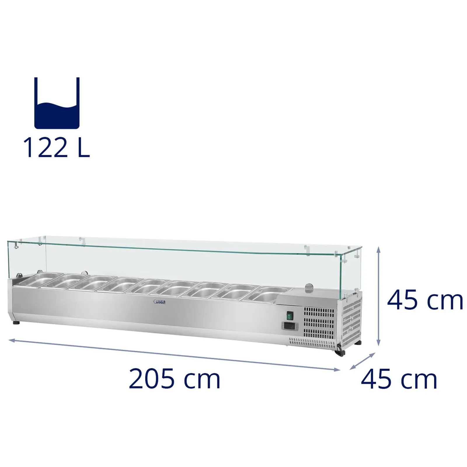 Hűtővitrin - 200 x 39 cm - üvegborítás