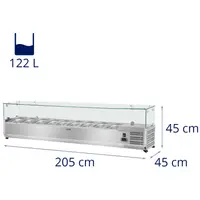 Vitrină frigorifică de tejghea - 200 x 39 cm - pentru recipiente 9 GN 1/3 - capac de sticlă