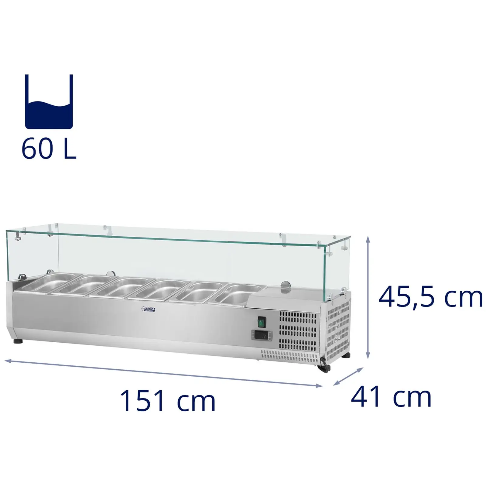 Saladette à poser - 150 x 39 cm - Couvercle en verre