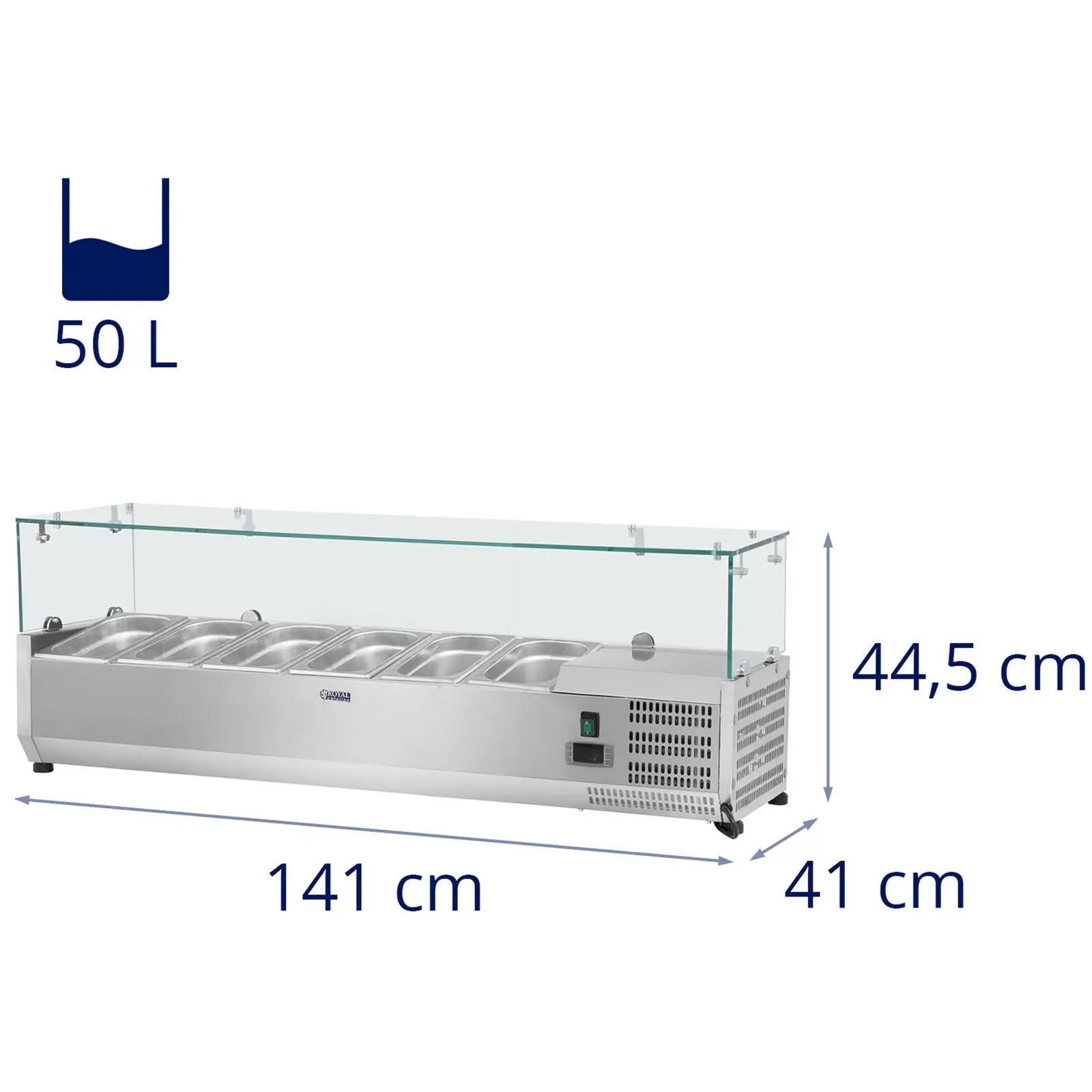 Kühlaufsatzvitrine - 140 x 39 cm - 5 GN 1/3 Behälter - Glasabdeckung
