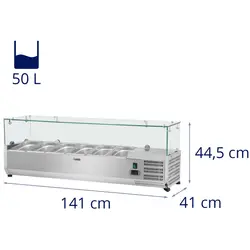 Vitrină frigorifică de tejghea - 140 x 39 cm - 5 containere GN 1/3 - Capac de sticlă