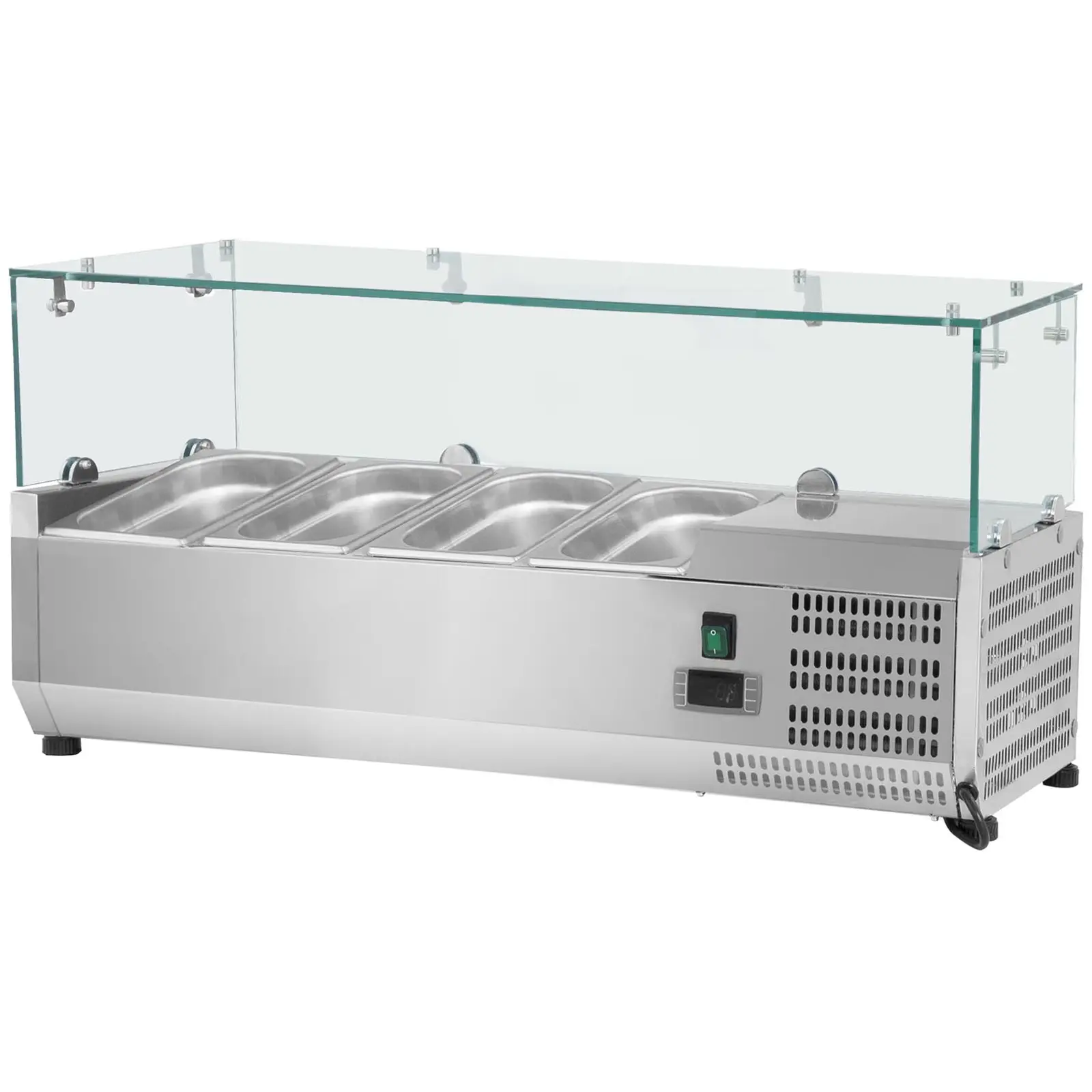 Vitrină frigorifică de tejghea - 120 x 39 cm - 4 containere GN 1/3 - Capac de sticlă