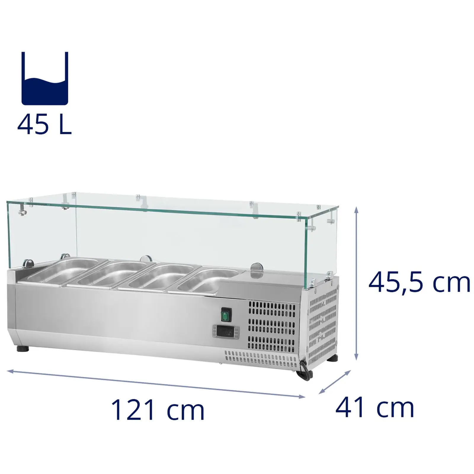 Επιτραπέζια ψυχόμενη βιτρίνα - 120 x 39 cm - 4 δοχεία GN 1/3 - Γυάλινο κάλυμμα