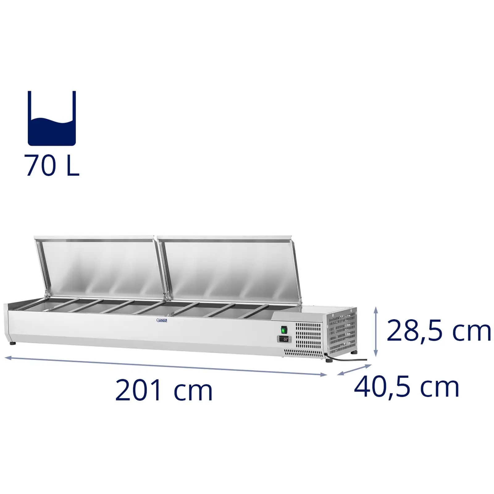Kühlaufsatzvitrine - 200 x 39 cm - 9 GN 1/3 Behälter