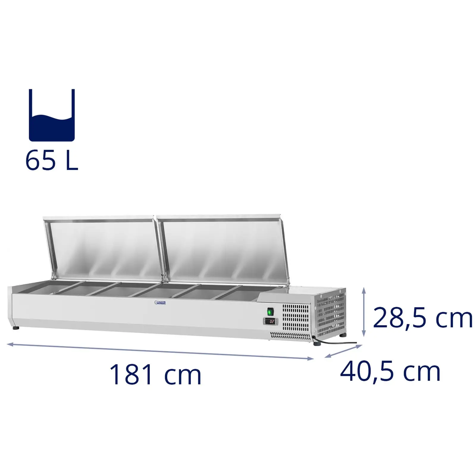 Chladicí nástavba- 180 x 39 cm - 8 GN nádob 1/3 (Akustický výkon: 35 dB)