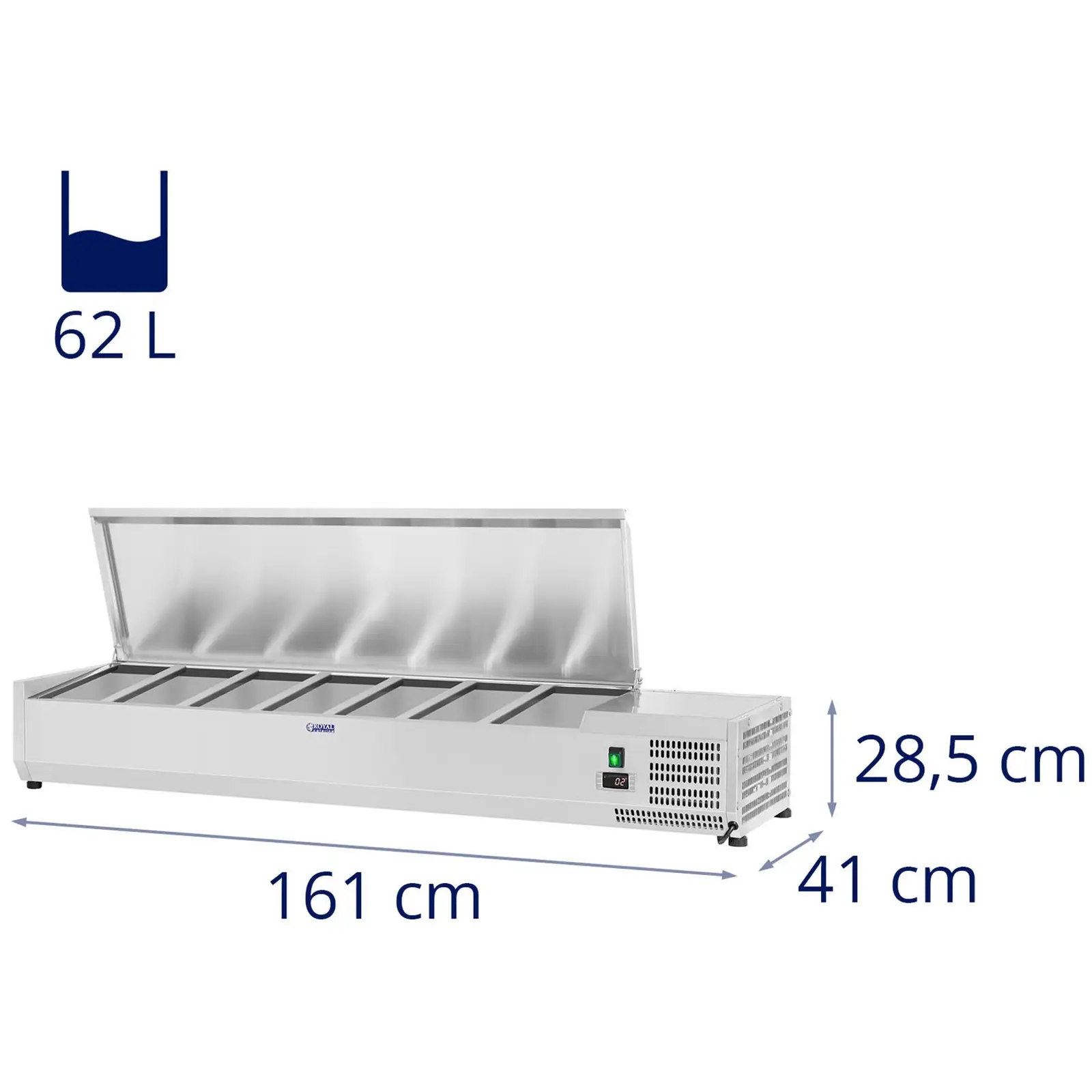 Chladicí nástavba- 160 x 39 cm - 7 GN nádob 1/3 (Akustický výkon: 35 dB)