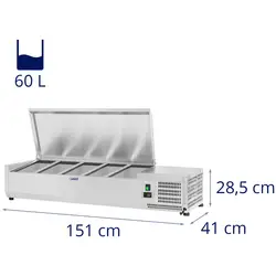 Vitrină frigorifică de tejghea - 150 x 39 cm - 6 containere GN 1/3