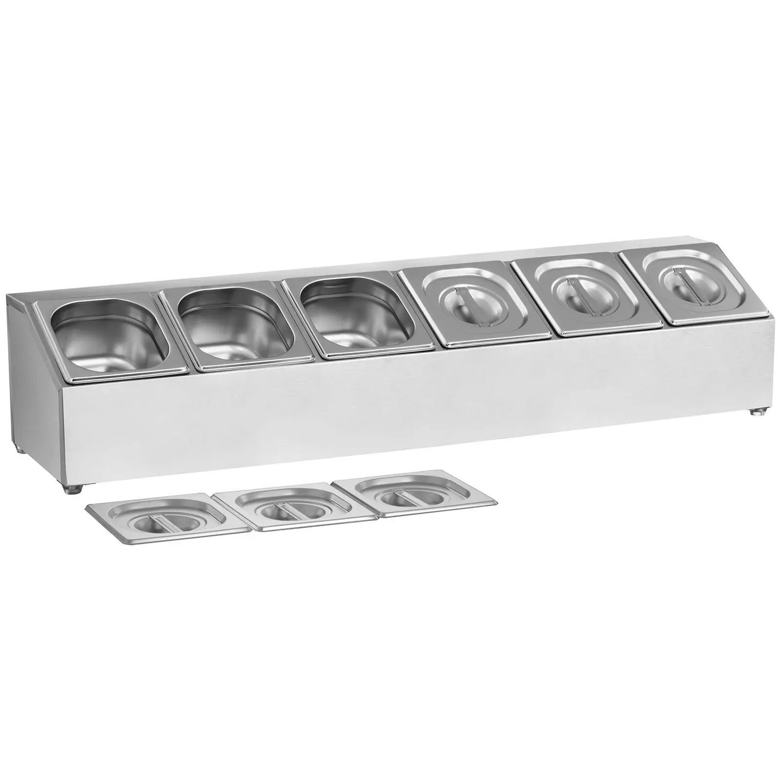 Espositore GN in acciaio inox - inclusi 6 contenitori GN 1/6 con coperchio