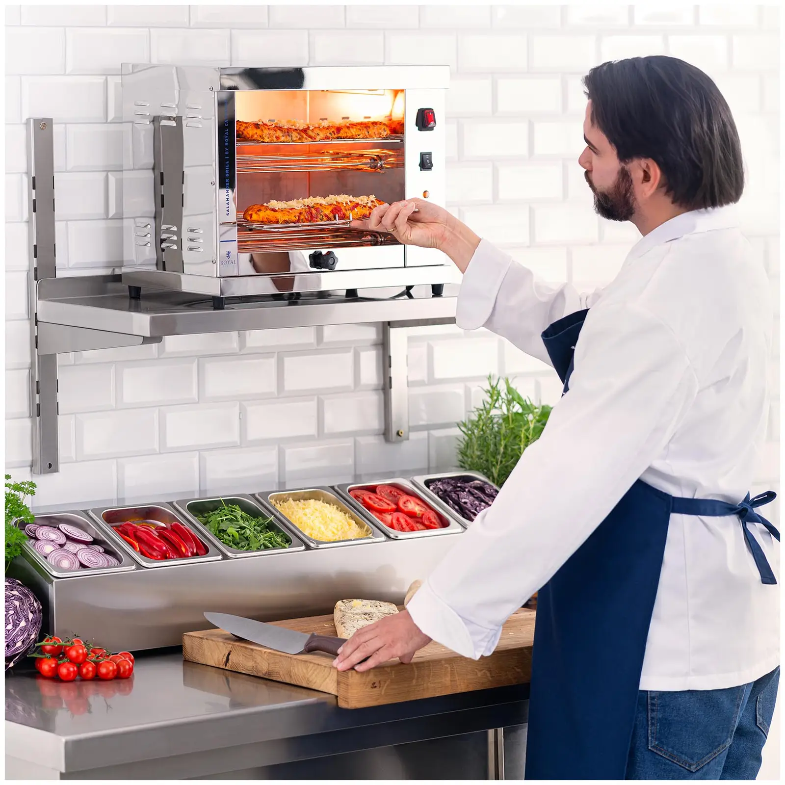 Espositore GN In Acciaio Inox Royal Catering, 6 Contenitori GN 1/6 Da 11,4 Litri Totali, Con Coperchi - Per Ristoranti, Bar, Catering