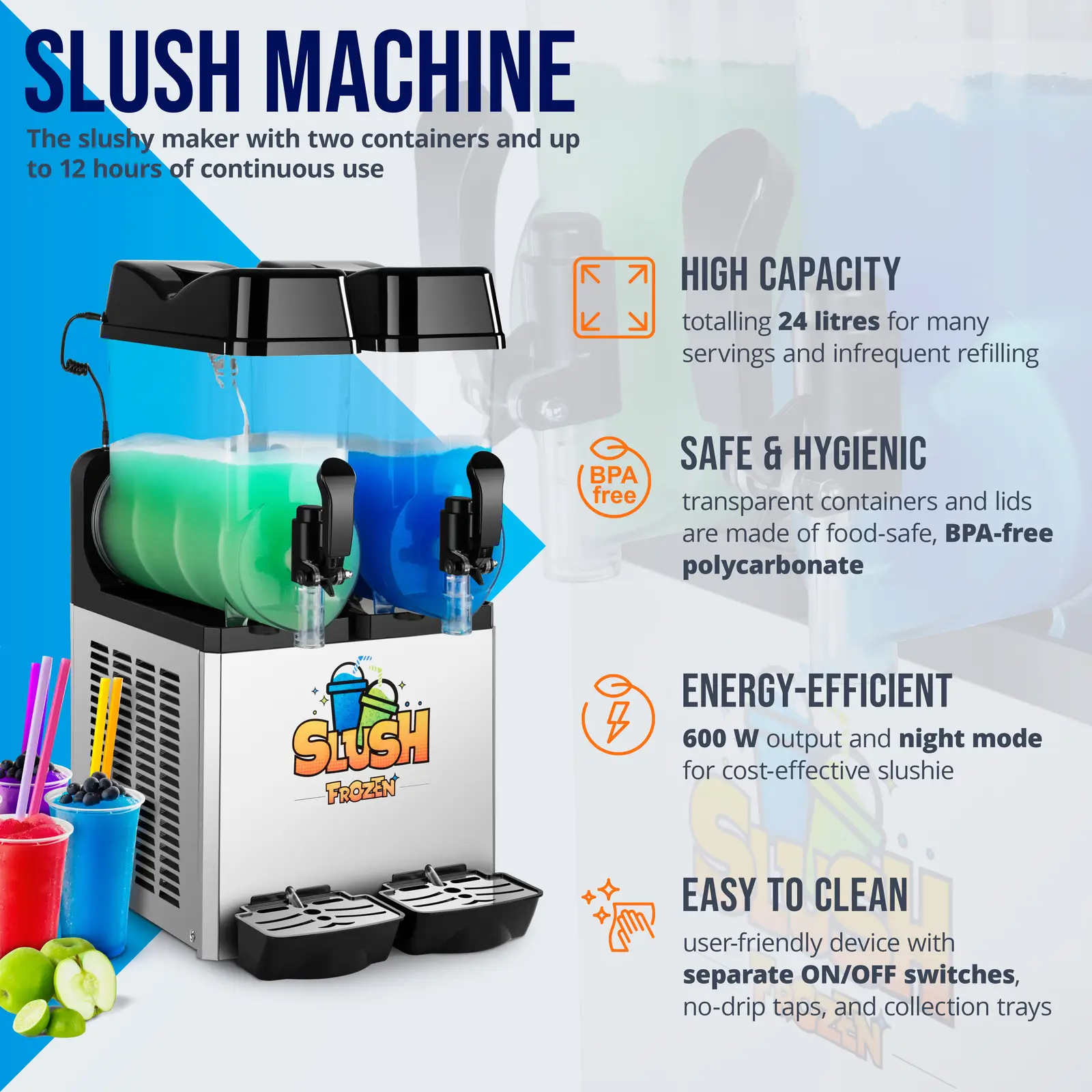 Slush ice-maskine - 2 x 12 l - LED