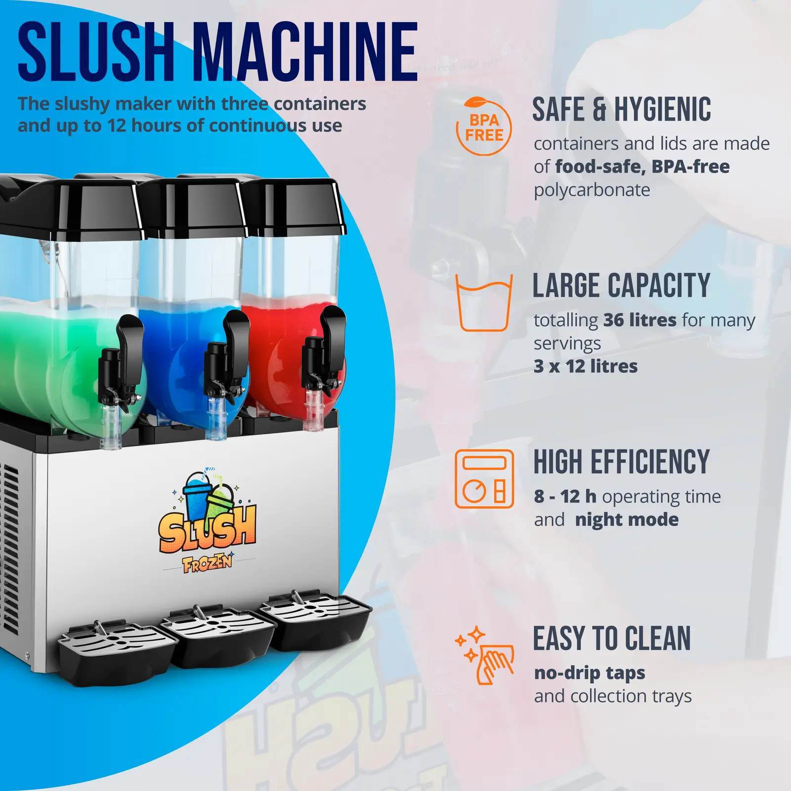 Slush ice-maskine - 3 x 12 l - LED