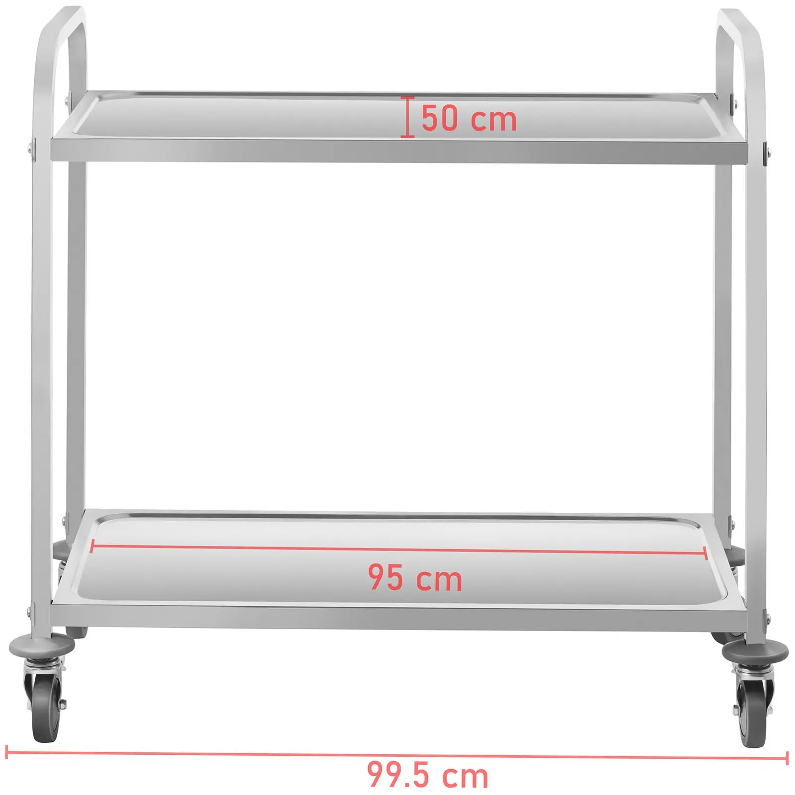 Rozsdamentes acél szervizkocsi - 2 polcos- max. 160 kg - 2 fékkel