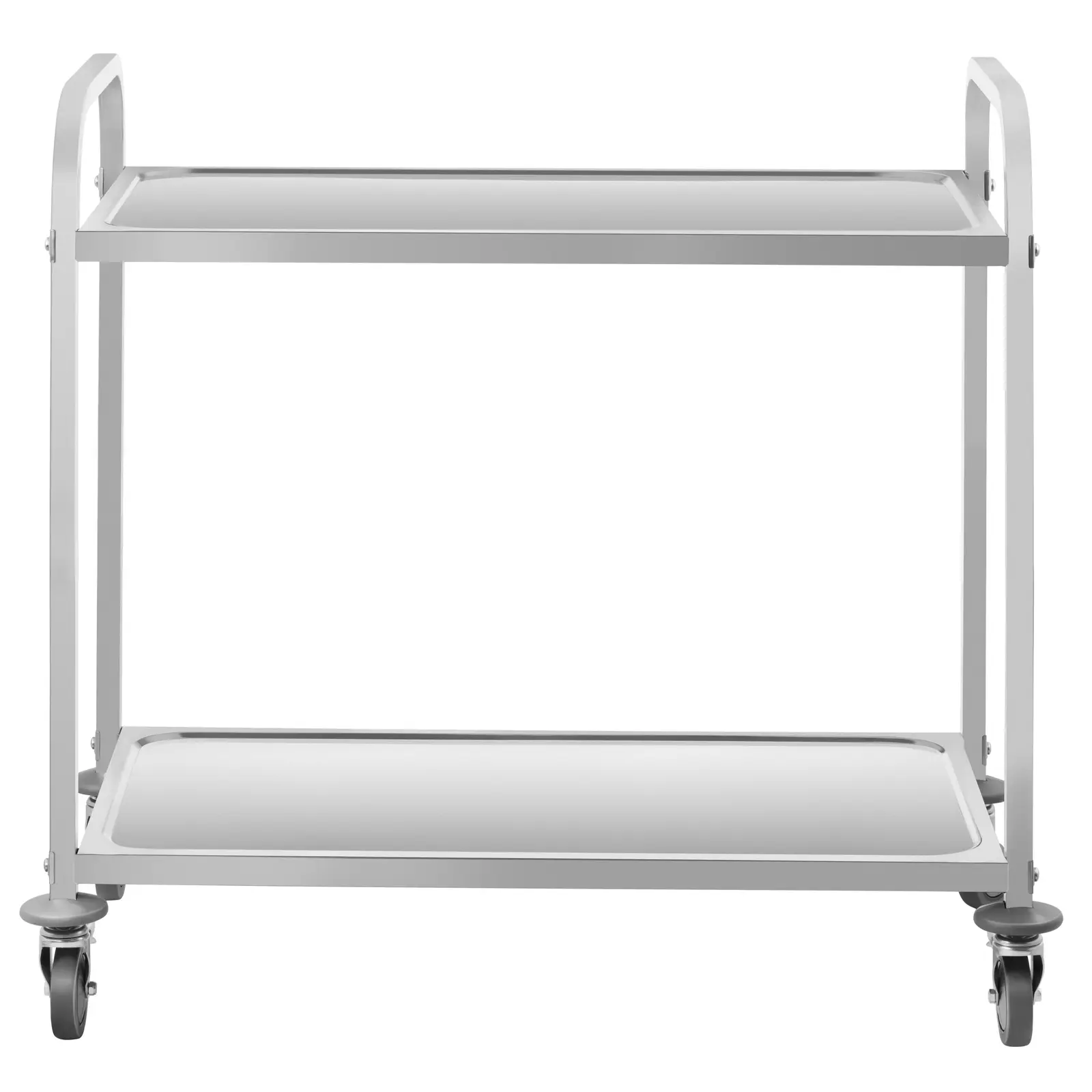 Serveringsvogn i rustfrit stål - 2 bordplader - 160 kg - 2 stopklodser (Antal hjul: 4 Pc)