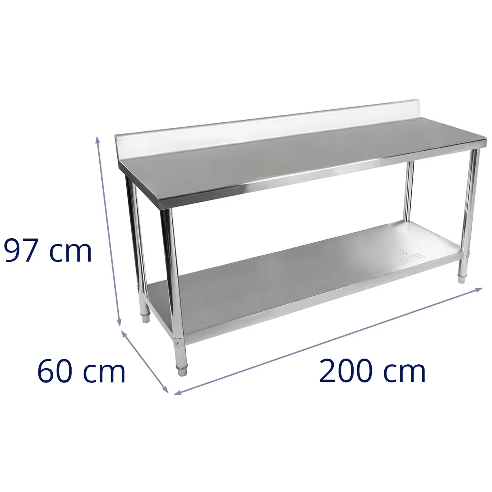 Table de travail en inox - 200 x 60 cm - Avec dosseret - Capacité de charge de 160 kg