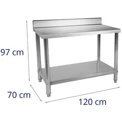 B-termék Rozsdamentes acél munkaasztal - 120 x 70 cm - karimával - 115 kg