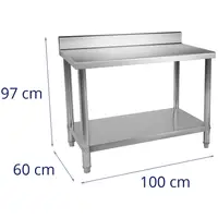 Table de travail en inox - 100 x 60 cm - Capacité de 90 kg - Avec dosseret