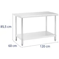 Pracovný stôl z ušľachtilej ocele - 120 x 60 cm - maximálna nosnosť 110 kg