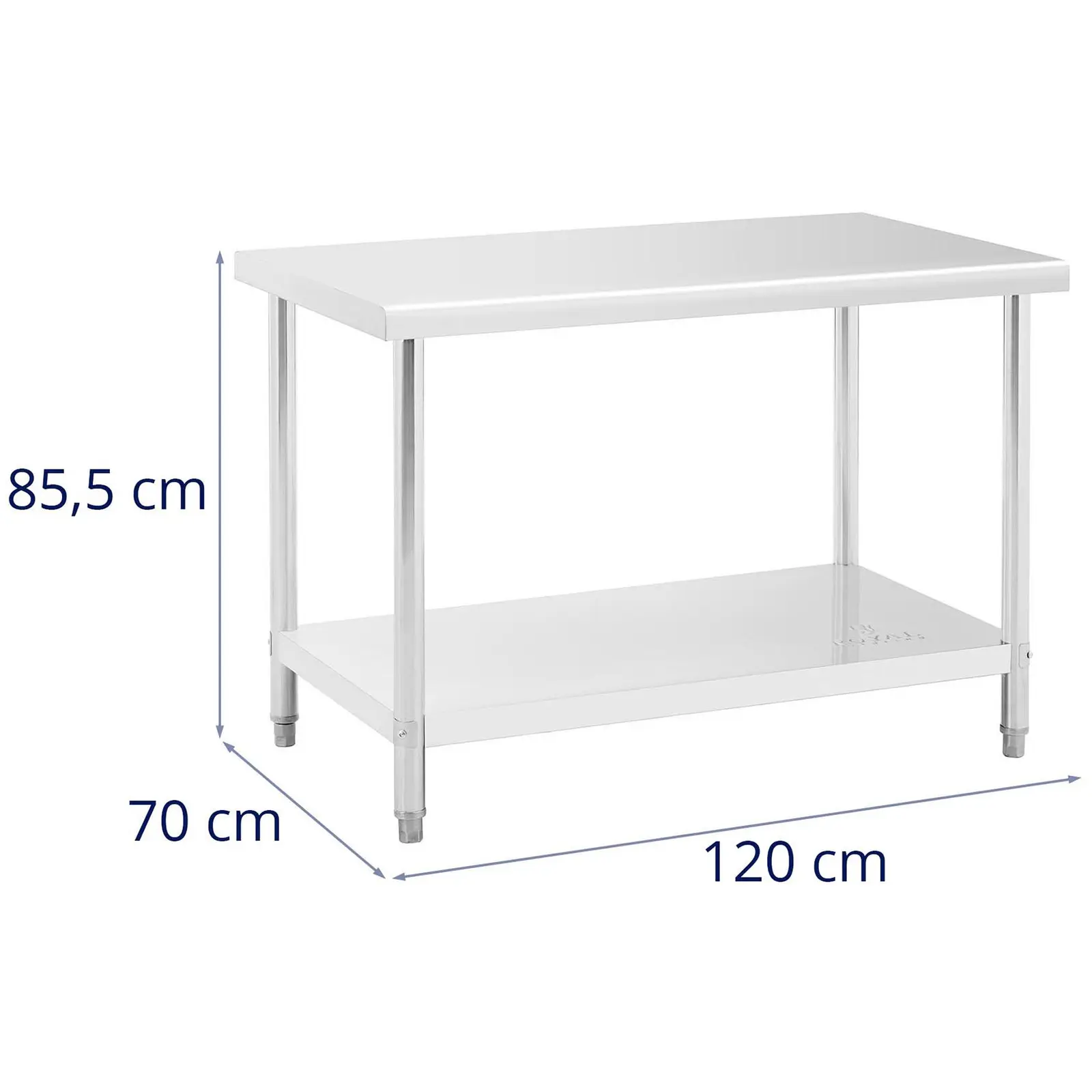 Pracovní stůl z ušlechtilé oceli - ECO - 120 x 70 cm - 115 kg - Royal Catering (Celková kapacita: 250 kg)